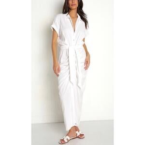 L*SPACE Prism White Midi Button Down Sarong Skirt Short Sleeve Dress Size Small